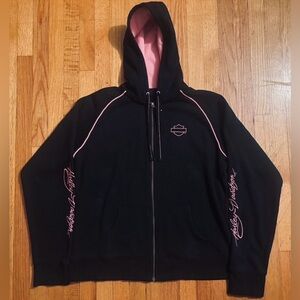 Women’s XL Pink And Black Harley Davidson Zip Up Jacket (With Defects)